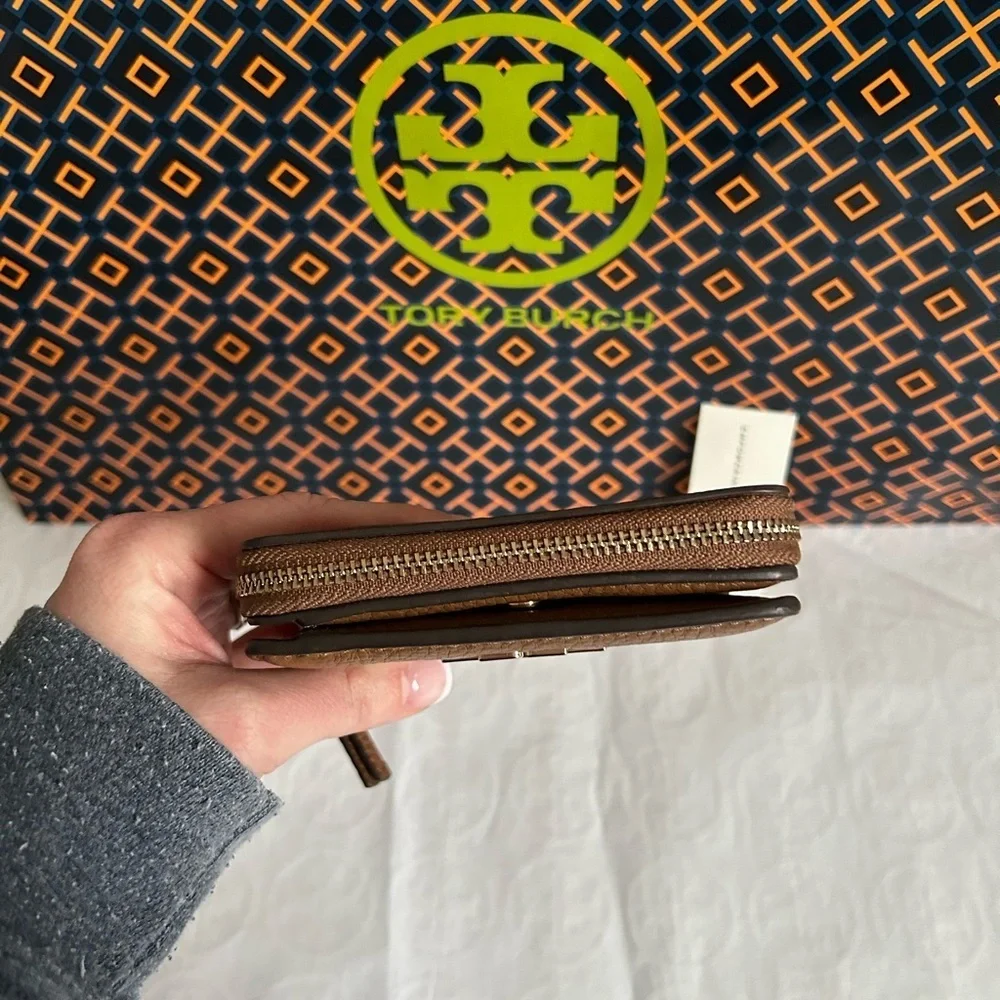 Tory Burch Britten Bifold Wallet Moose Gold Brown Tan